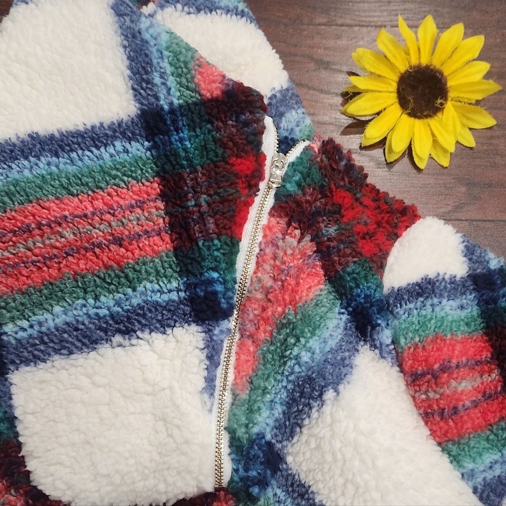 TALBOTS Ultra Plush Sherpa Fleece Shawl Zip Pullover - Plaid 🎈♣️ - Picture 3 of 9